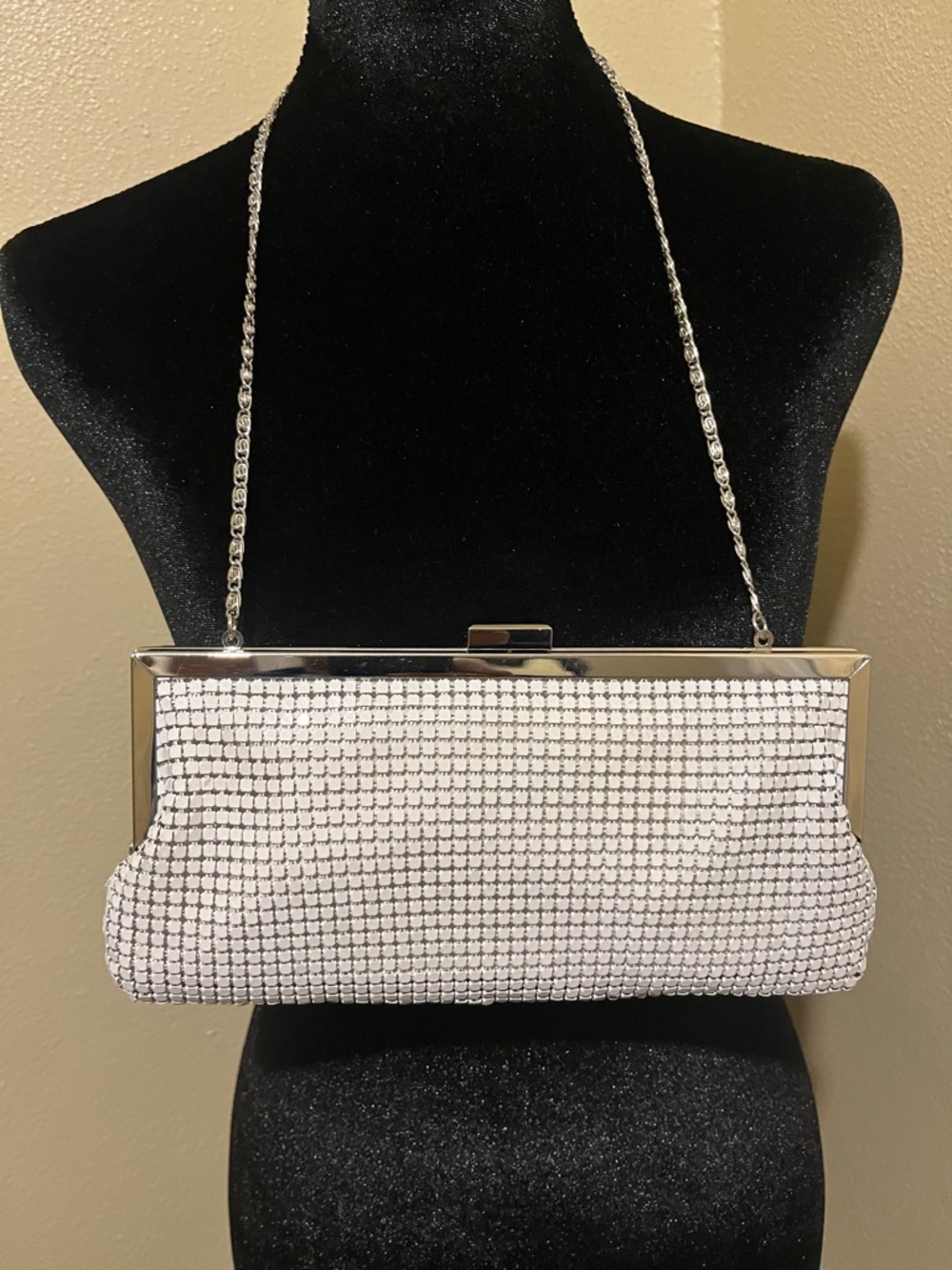 White Mesh Evening Clutch Shoulder Bag